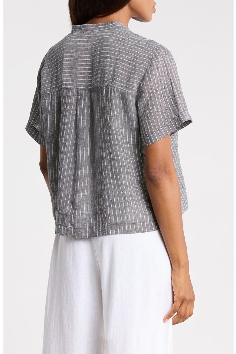 Striped Organic Linen Mandarin Collar Shirt, Alternate, color, BLACK/ WHITE