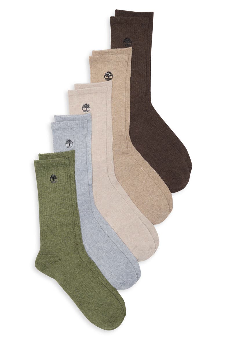 5-Pack Cushion Crew Length Socks, Main, color, DUNE