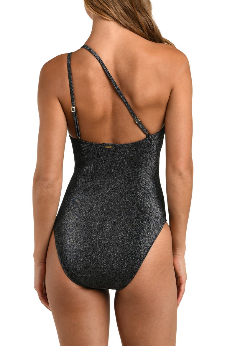 Karmin Metallic One-Shoulder One-Piece Swimsuit, Alternate, color, BLACK