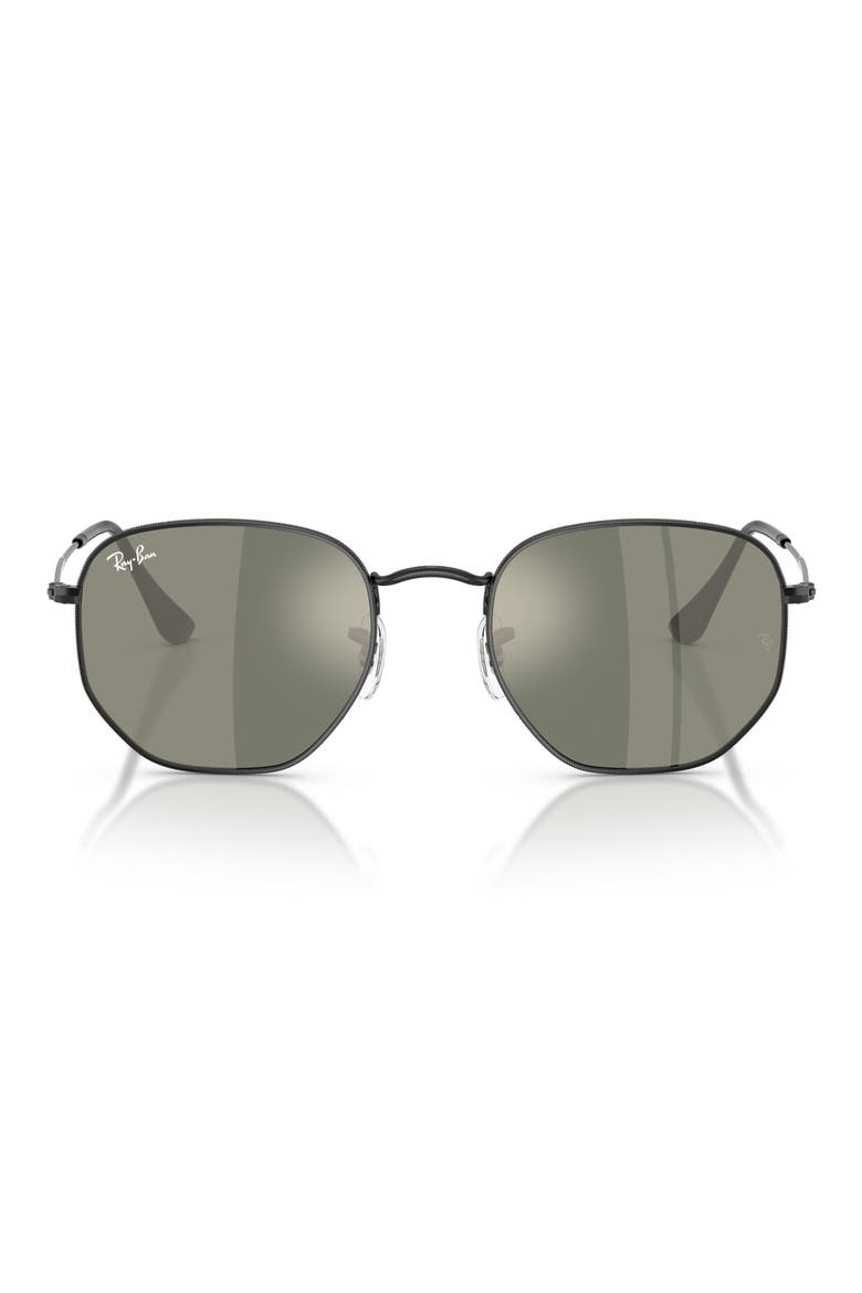 54mm Hexagonal Flat Lens Sunglasses, Main, color, BLACK / GREY MIRROR BRONZE