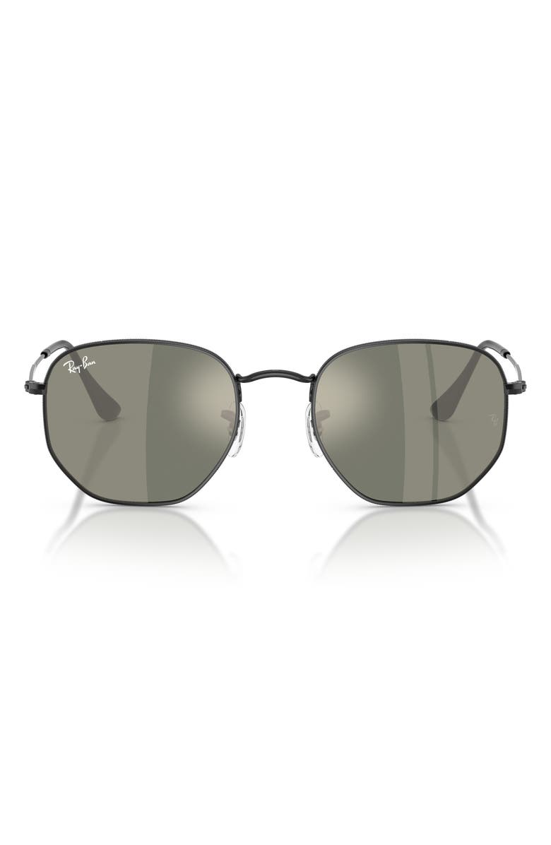 Ray-Ban 54mm Hexagonal Flat Lens Sunglasses, Main, color, Black / Grey Mirror Bronze