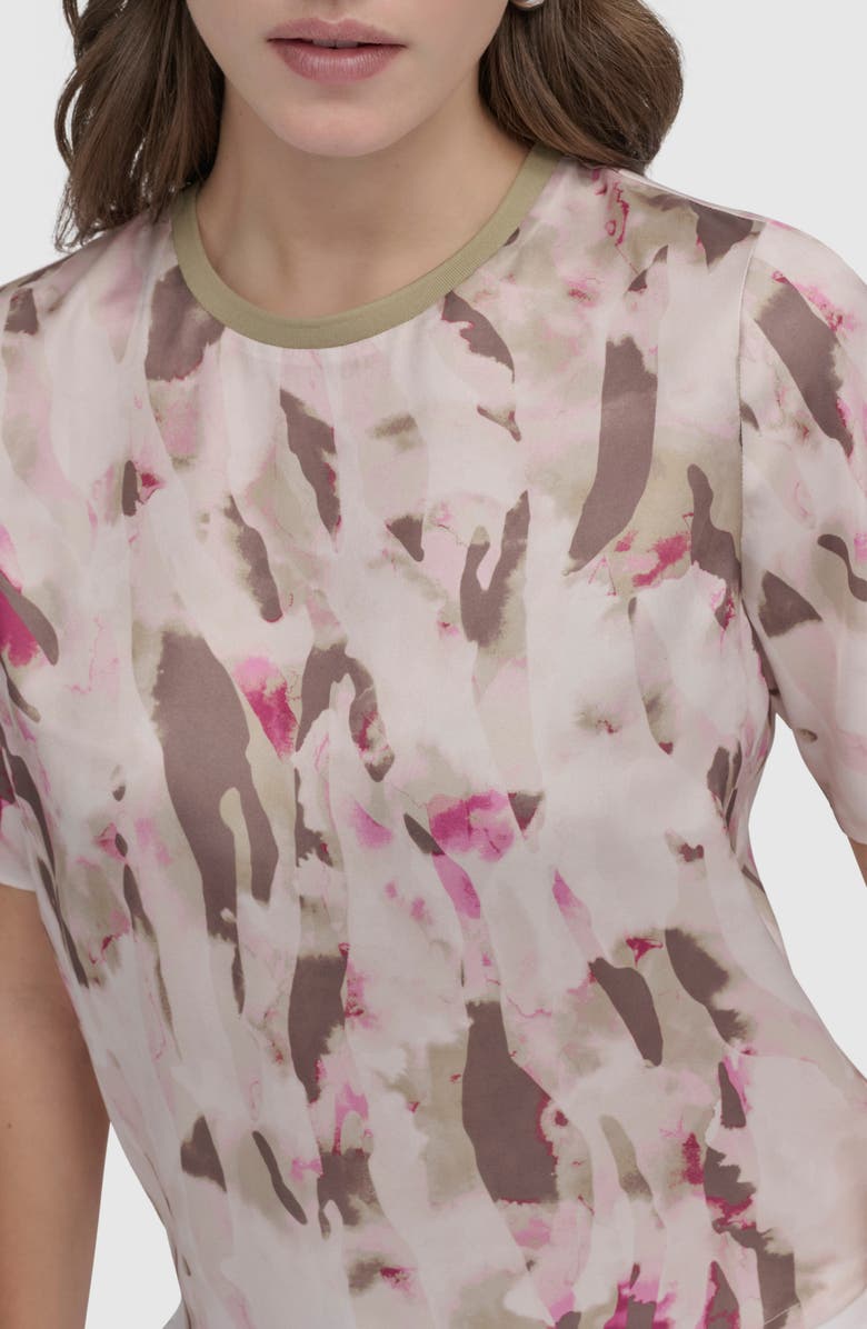 DKNY Print Scarf Twill Short Sleeve Top, Alternate, color, Shattered Tiger