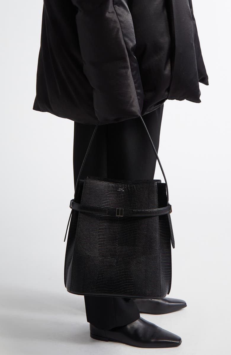 TOTEME Belted Lizard Embossed Leather Bucket Shoulder Bag, Alternate, color,
