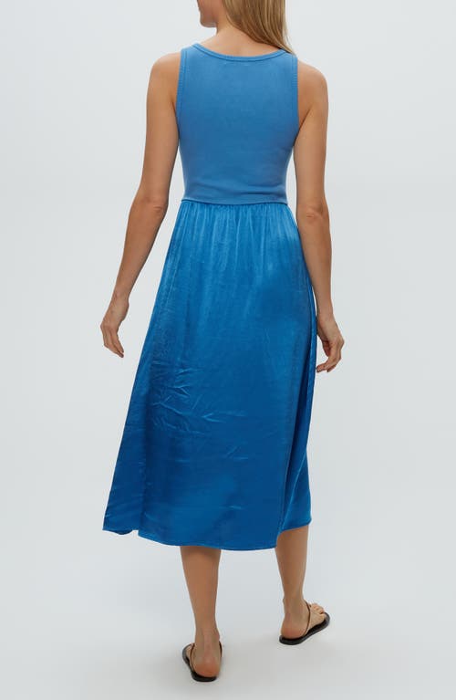 Shop Michael Stars Bridgette Mixed Media Tank Midi Dress In Ocean