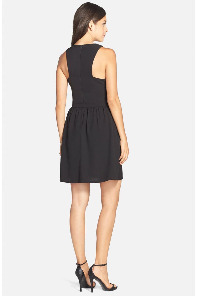 Crepe Fit & Flare Dress, Alternate, color, BLACK