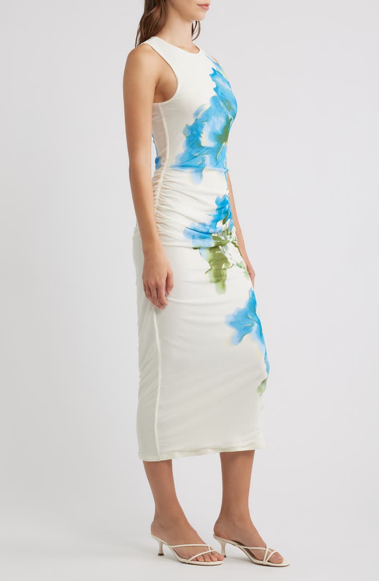 FLYING TOMATO Floral Ruched Midi Dress, Alternate, color, Ivory Blue