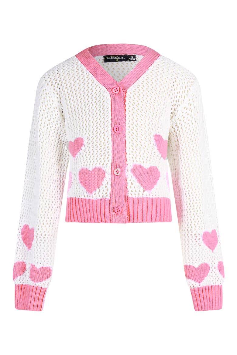 Kids' Heart Cotton Cardigan, Alternate, color, CREAM