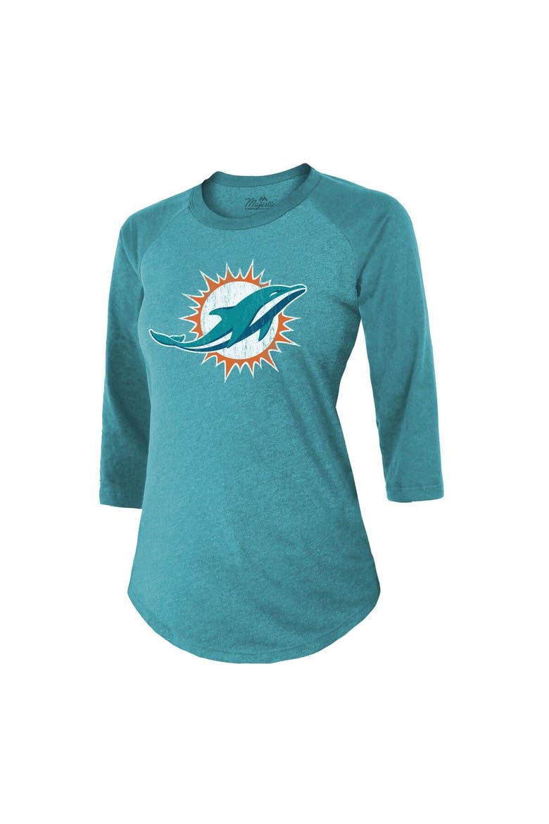Women's Majestic Threads Tyreek Hill Aqua Miami Dolphins Name & Number Raglan 3/4 Sleeve T-Shirt, Alternate, color, Aqua