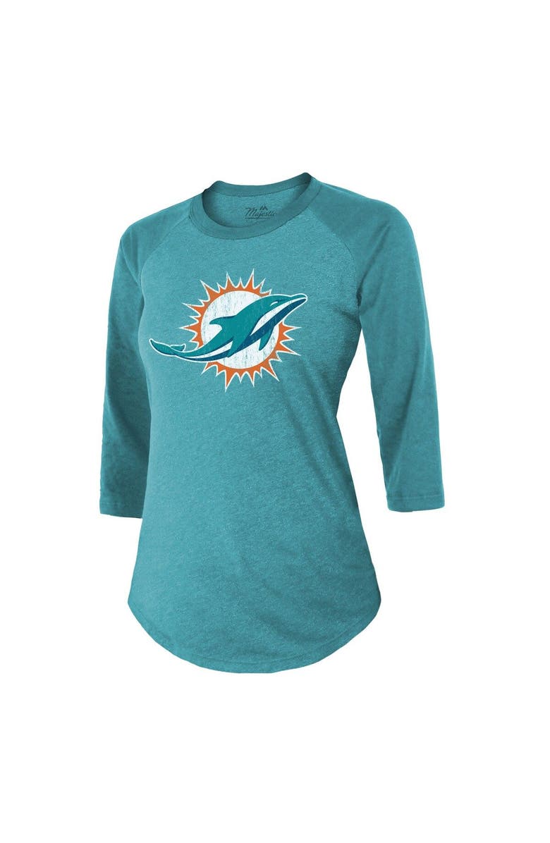 Majestic Threads Women's Majestic Threads Tyreek Hill Aqua Miami Dolphins Name & Number Raglan 3/4 Sleeve T-Shirt, Alternate, color, Aqua