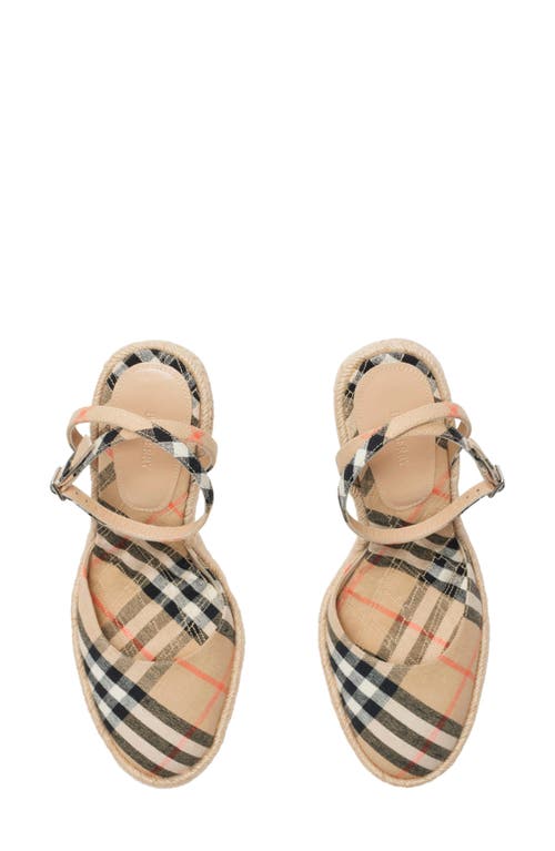 Burberry Mews Ankle Strap Espadrille Wedge Sandal In Sand Ip Check