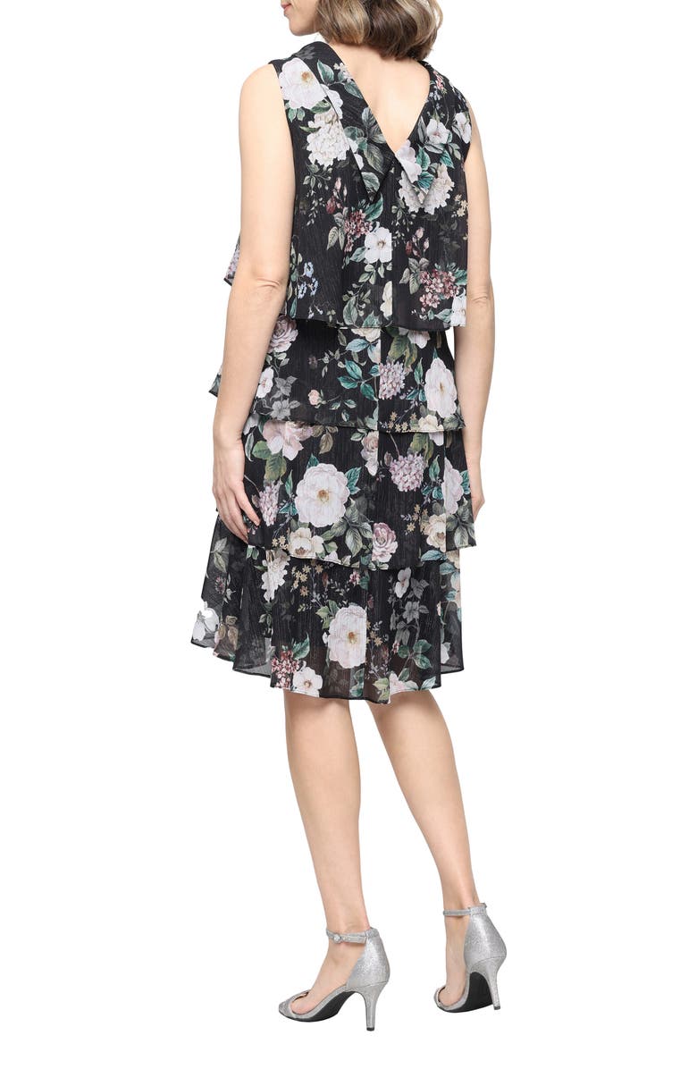 SL FASHIONS Print Metallic Sleeveless Tiered Chiffon Dress, Alternate, color, Black Multi