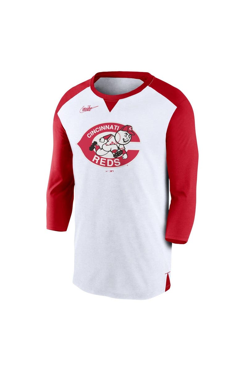 Nike Men's Nike White/Red Cincinnati Reds Rewind 3/4-Sleeve T-Shirt, Alternate, color, 