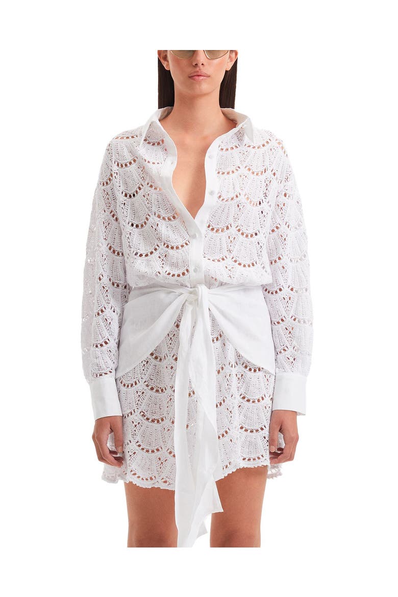 Nayeli Tie-Front Cotton Shirt Dress, Main, color, White