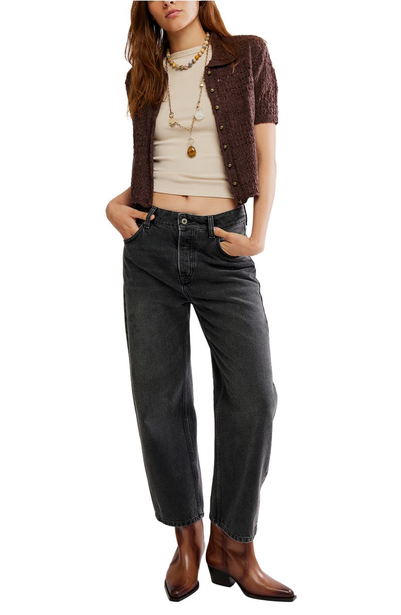 Free People Daylight Collared Short Sleeve Cotton Blend Cardigan, Alternate, color, French Chocolate