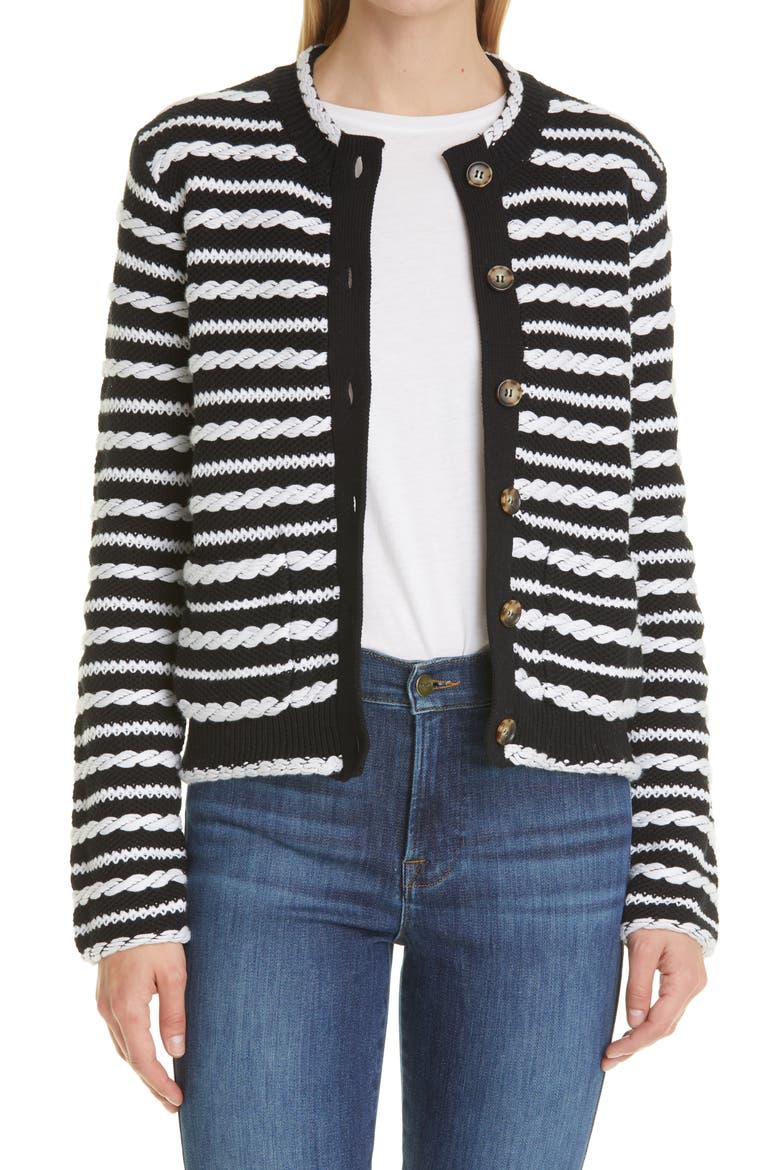 Braid Stripe Cardigan, Main, color, BLACK / CREAM