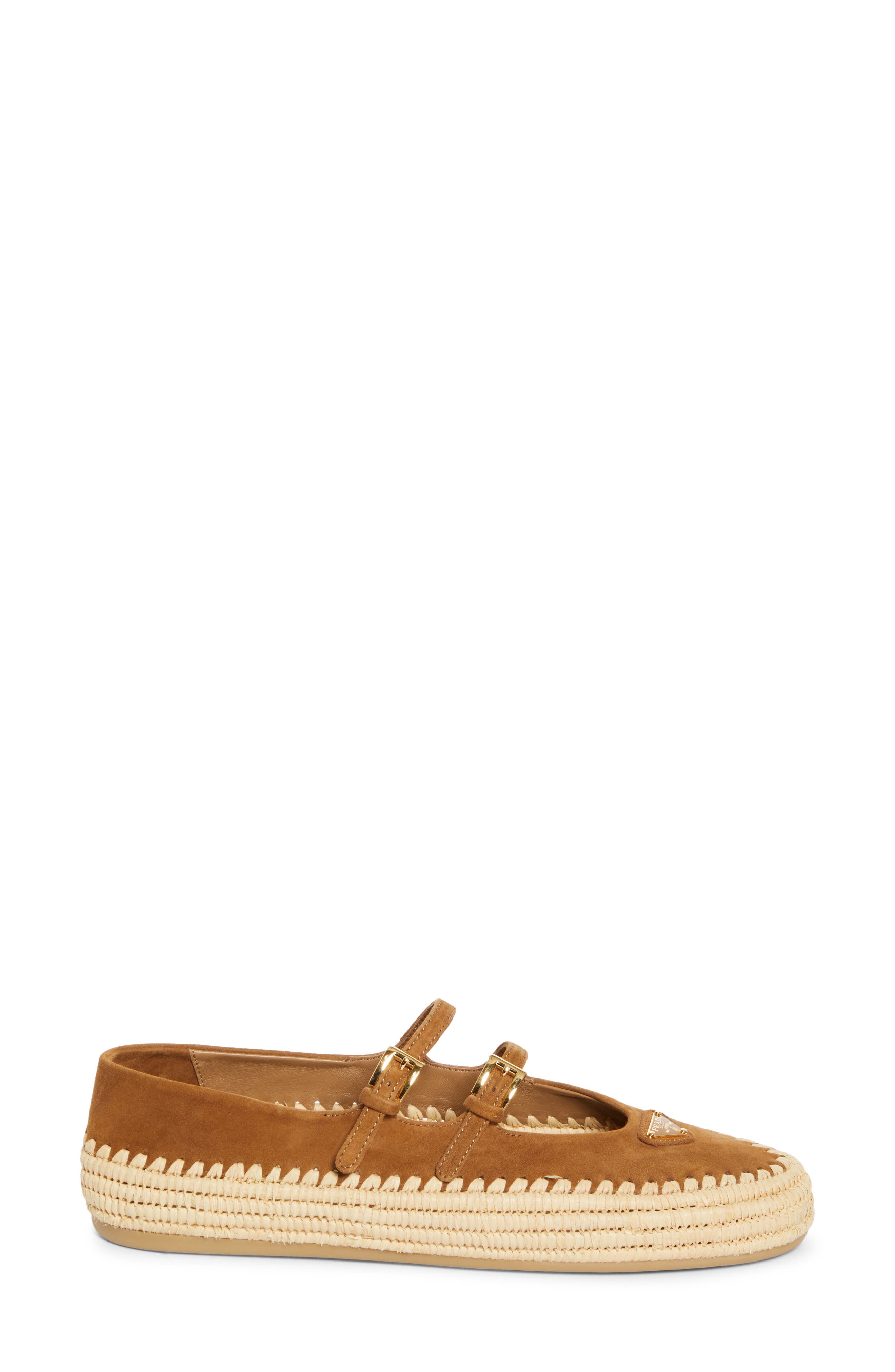 Prada Raffia Double Strap Mary Jane Flat, Alternate, color, 
