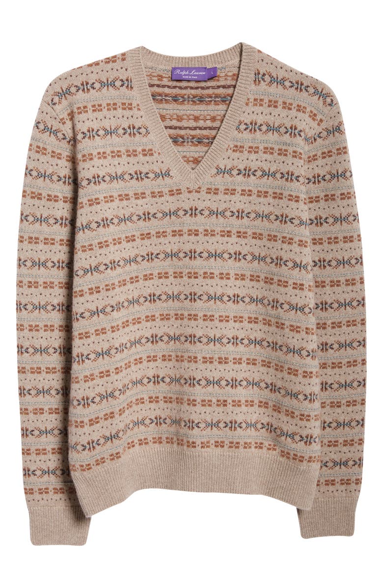 Ralph Lauren Purple Label Fair Isle Cashmere V-Neck Sweater, Alternate, color, 