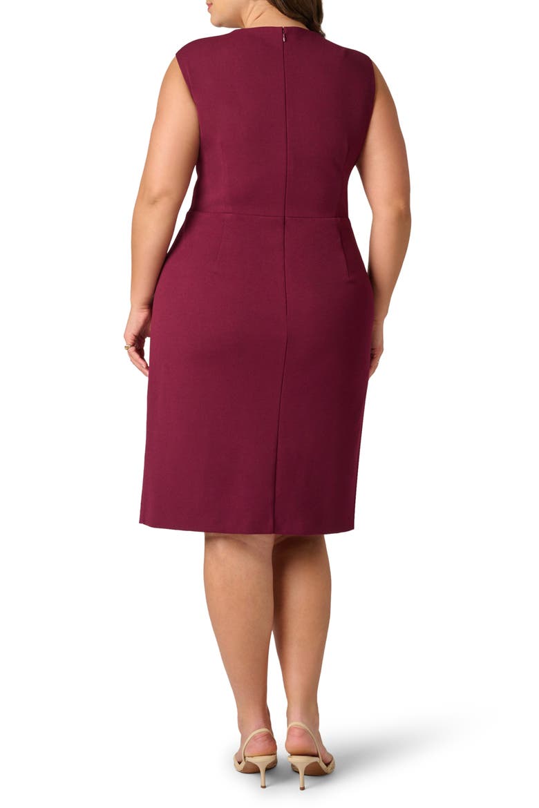 Sleeveless Bow Crepe Sheath Dress, Alternate, color, CABERNET
