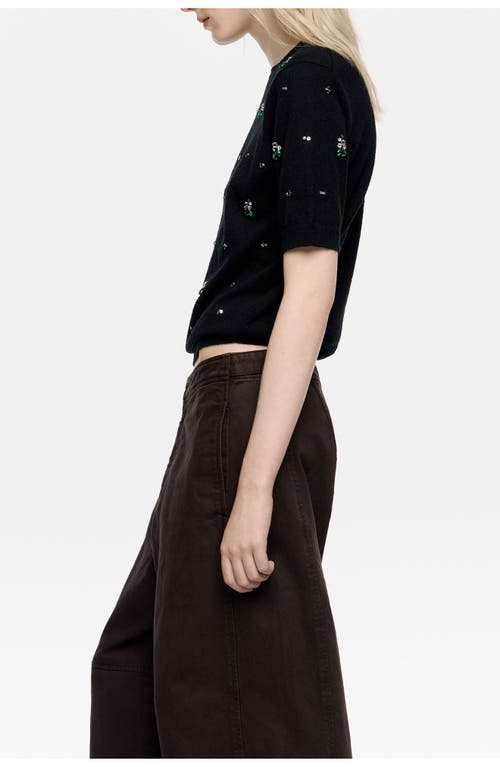 Bimba Y Lola Short Sleeve Rhinestone Sweater In Black