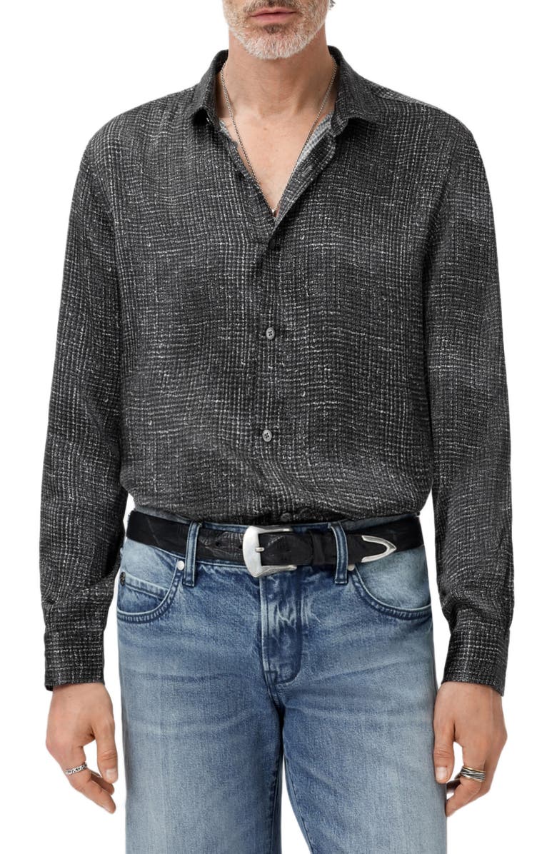 John Varvatos Orchard Silk Button-Up Shirt, Main, color, Black/ White
