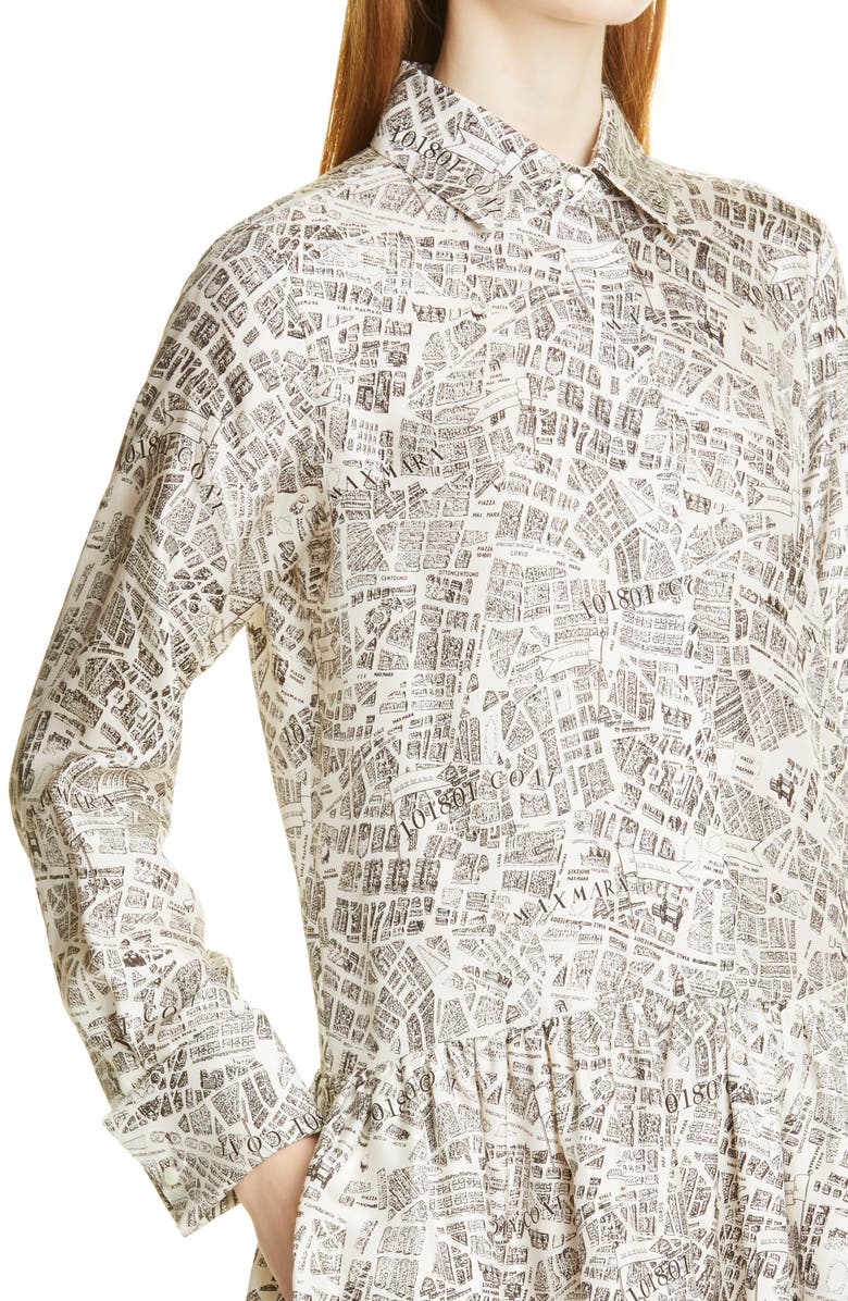 Max Mara Map Print Long Sleeve Silk Shirtdress, Alternate, color,