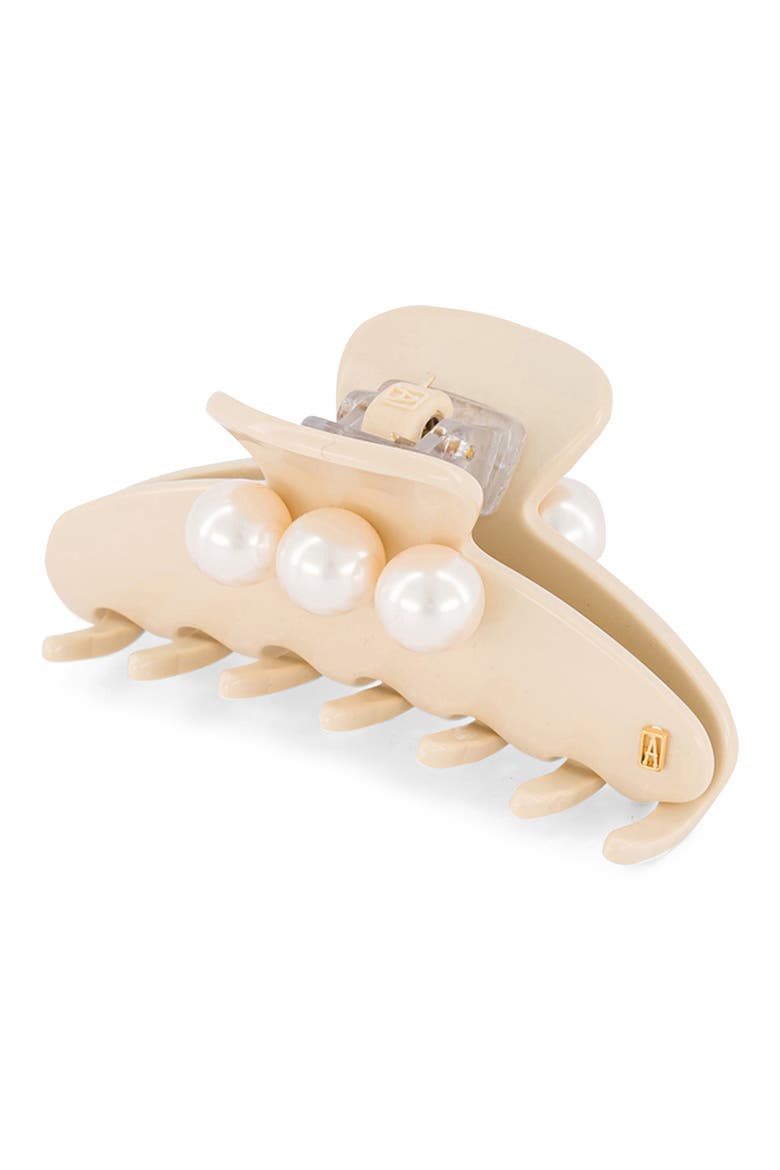 Medium Faux Pearl Hair Clip, Main, color, BEIGE