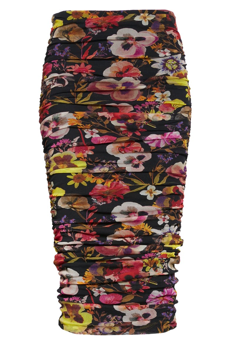 Floral Ruched Tulle Skirt, Alternate, color, NERO
