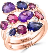 EFFY 14K Rose Gold Multi-Gemstone Diamond Cluster Ring