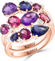 EFFY 14K Rose Gold Multi-Gemstone Diamond Cluster Ring
