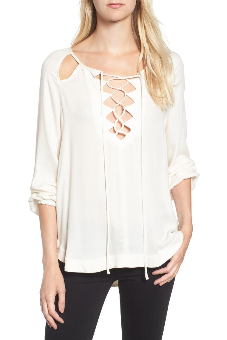 Stella Cutout Lace-Up Blouse, Main, color, NATURAL