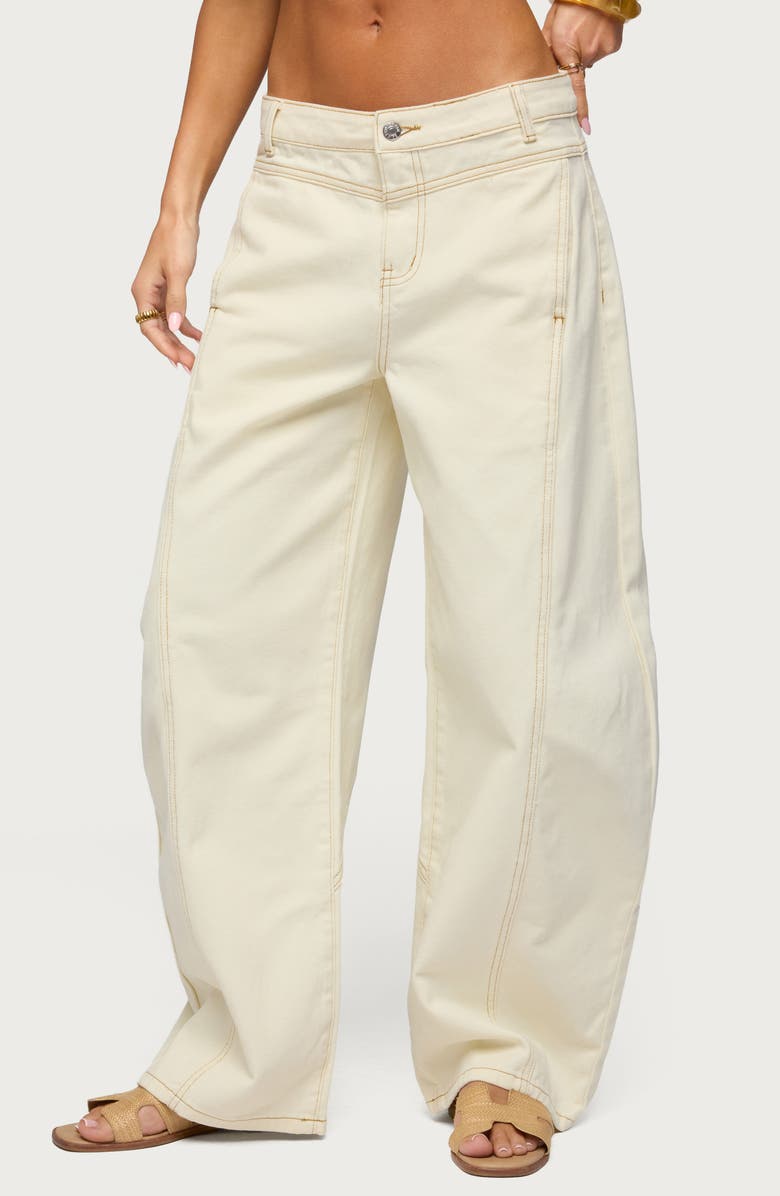EDIKTED Gili Contrast Stitch Low Rise Pants, Main, color,