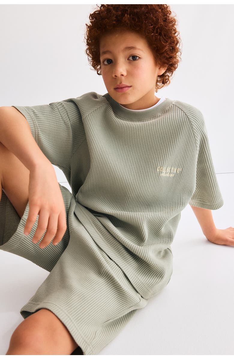 H&M 2-piece waffled jersey set, Alternate, color, Light Khaki Green