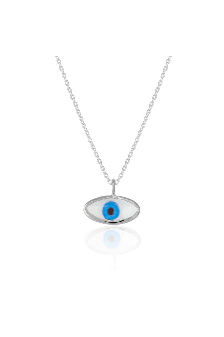 Transparent Glass Evil Eye Sterling Silver Necklace, Main, color, Silver