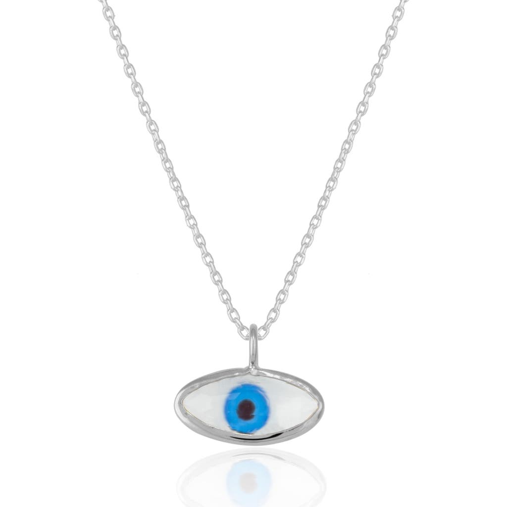 Spero London Transparent Glass Evil Eye Sterling Silver Necklace In Metallic