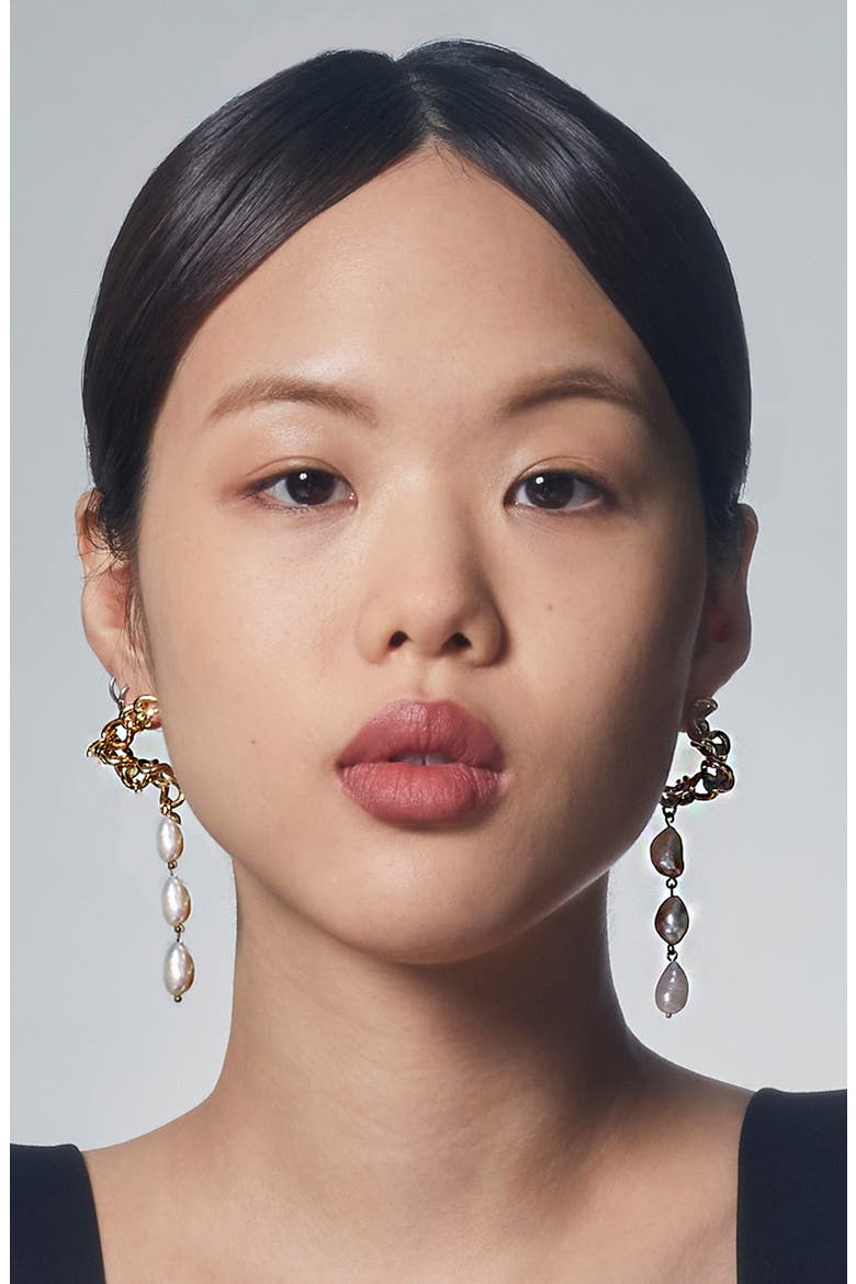 Warp Chain Freshwater Pearl Drop Earrings, Alternate, color, GOLD