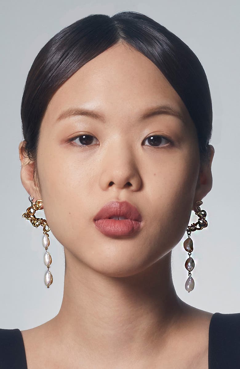 Sterling King Warp Chain Freshwater Pearl Drop Earrings, Alternate, color, 