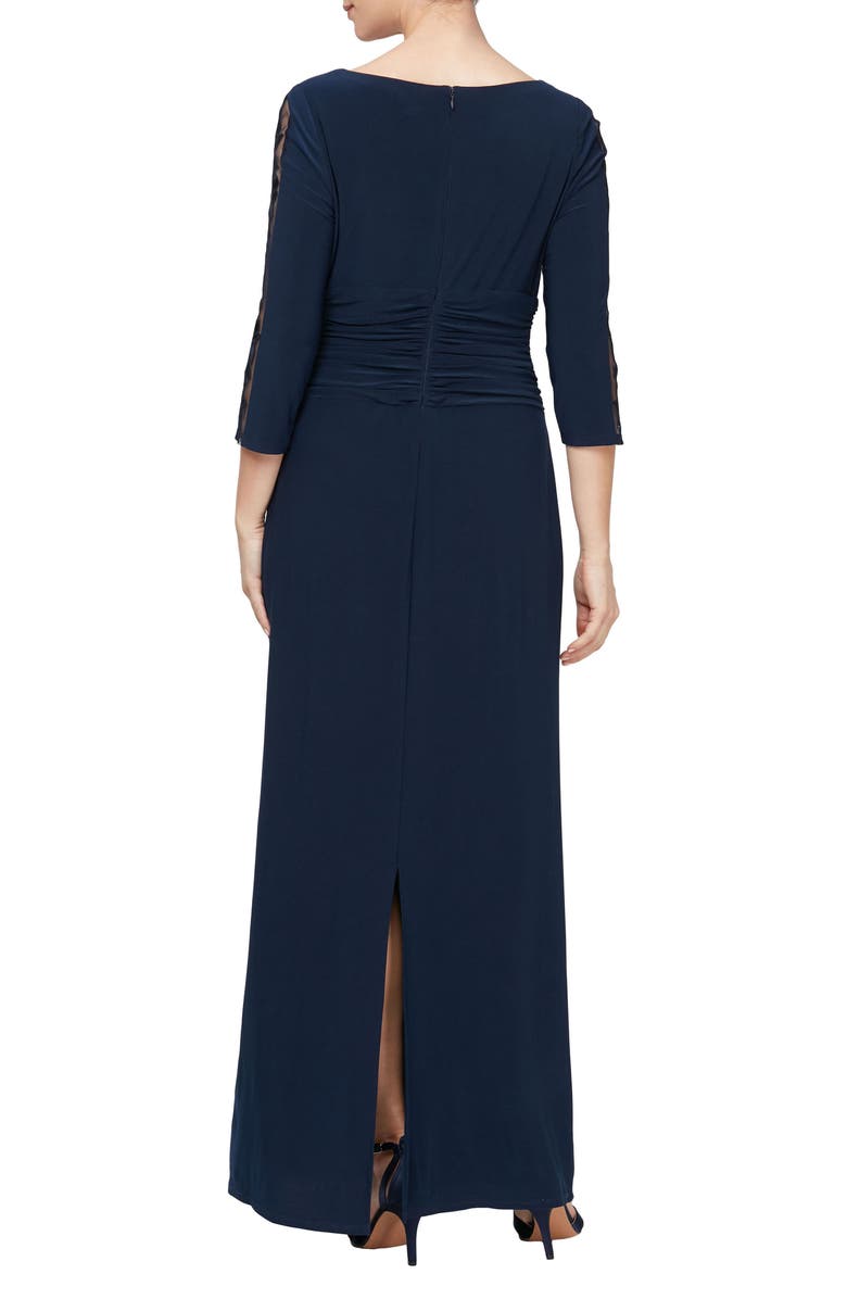 SL FASHIONS Embellished Sleeve Gown, Alternate, color, Navy
