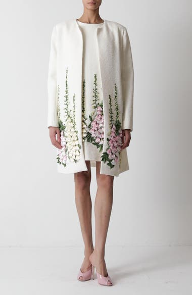 Oscar de La Renta Foxglove Embroidered Tweed Women Jacket - Red
