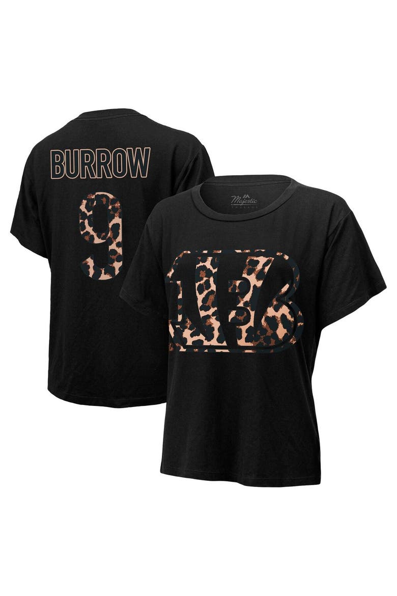 Women's Majestic Threads Joe Burrow Black Cincinnati Bengals Leopard Player Name & Number T-Shirt, Main, color, Black