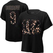Majestic Threads Women's Majestic Threads Joe Burrow Black Cincinnati Bengals Leopard Player Name & Number T-Shirt