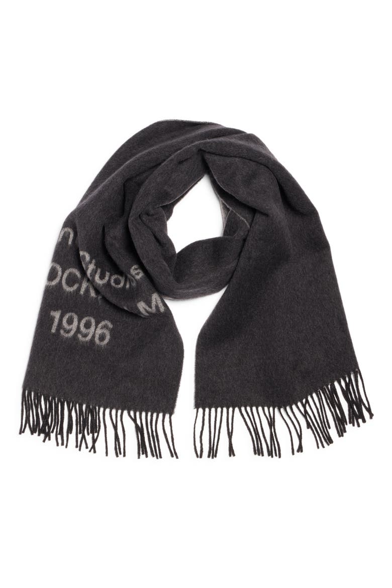 1996 Logo Jacquard Double Face Wool Fringe Scarf, Alternate, color, BLACK/ WHITE