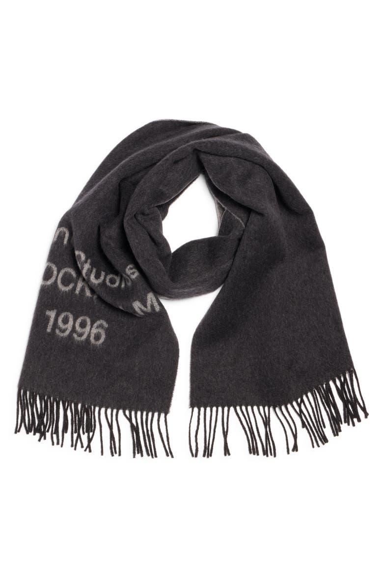 Acne Studios 1996 Logo Jacquard Double Face Wool Fringe Scarf, Alternate, color, Black/ White
