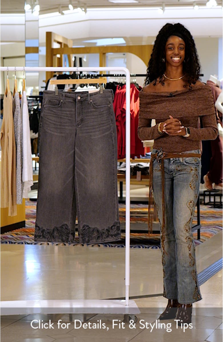 Teresa Floral Hem High Waist Ankle Wide Leg Jeans, sales video thumbnail