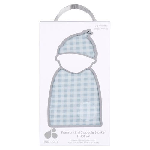 Just Born Swaddle Blanket & Hat Set, One Size In Blue