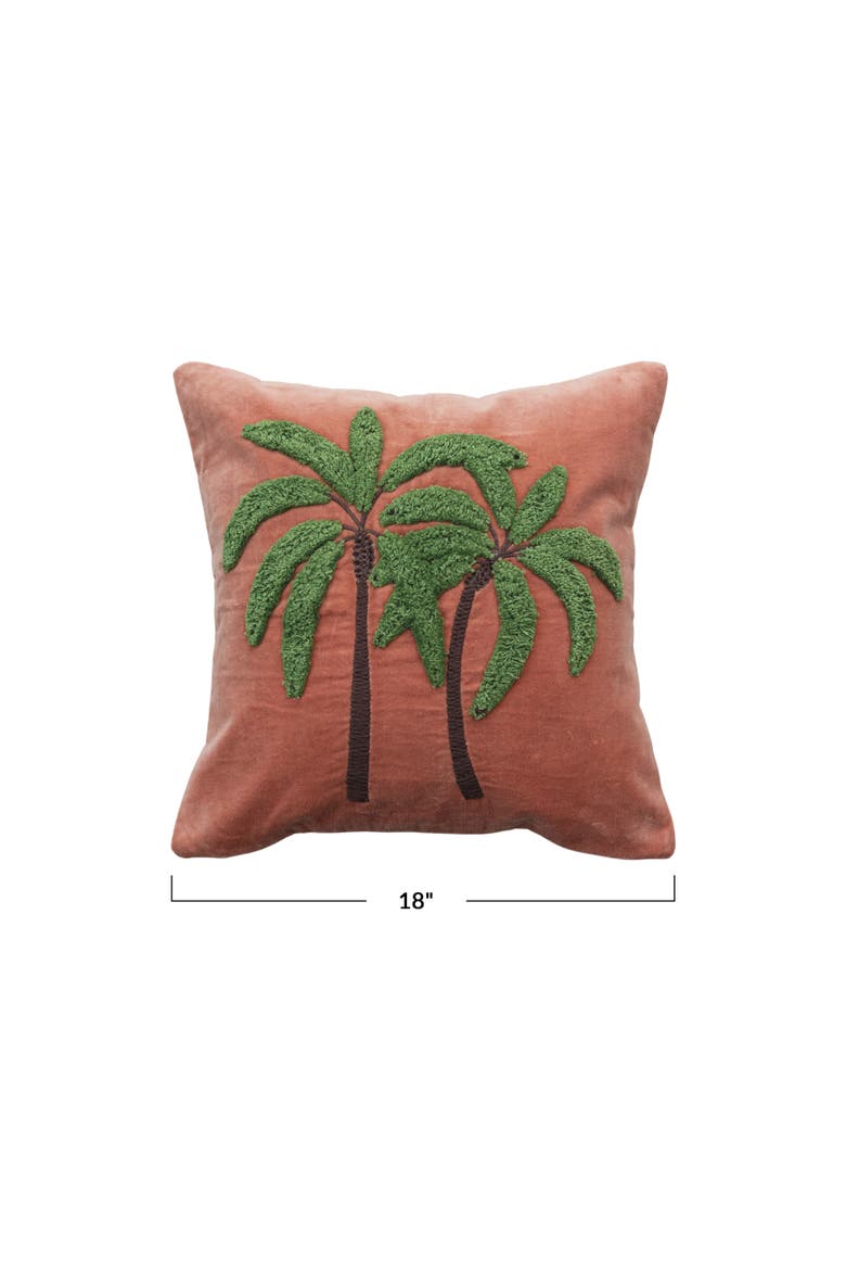 Tropical Embroidered Velvet Pillow, Multicolor, Alternate, color, Pink