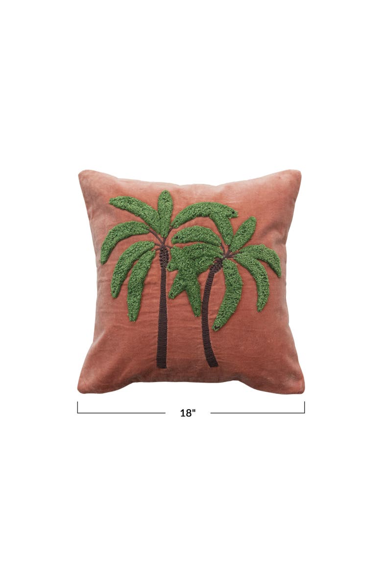 Storied Home Tropical Embroidered Velvet Pillow, Multicolor, Alternate, color, Pink