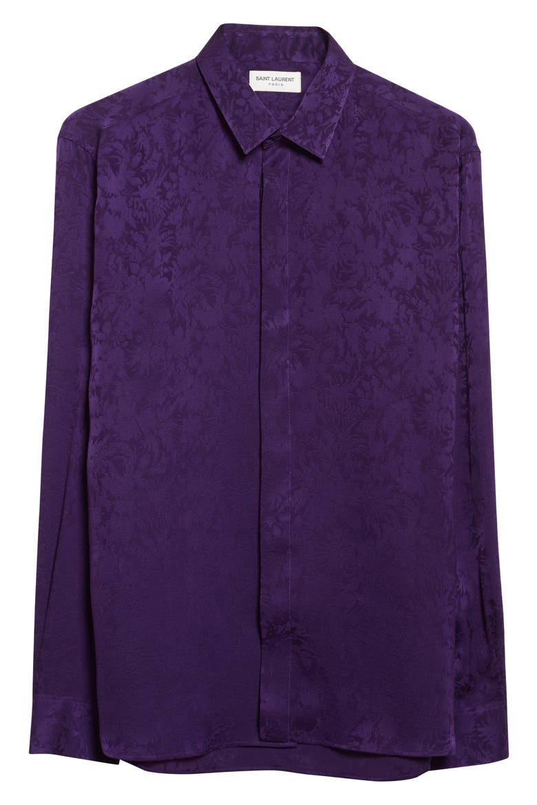 Floral Silk Button-Up Shirt, Main, color, 5100 - VIOLET