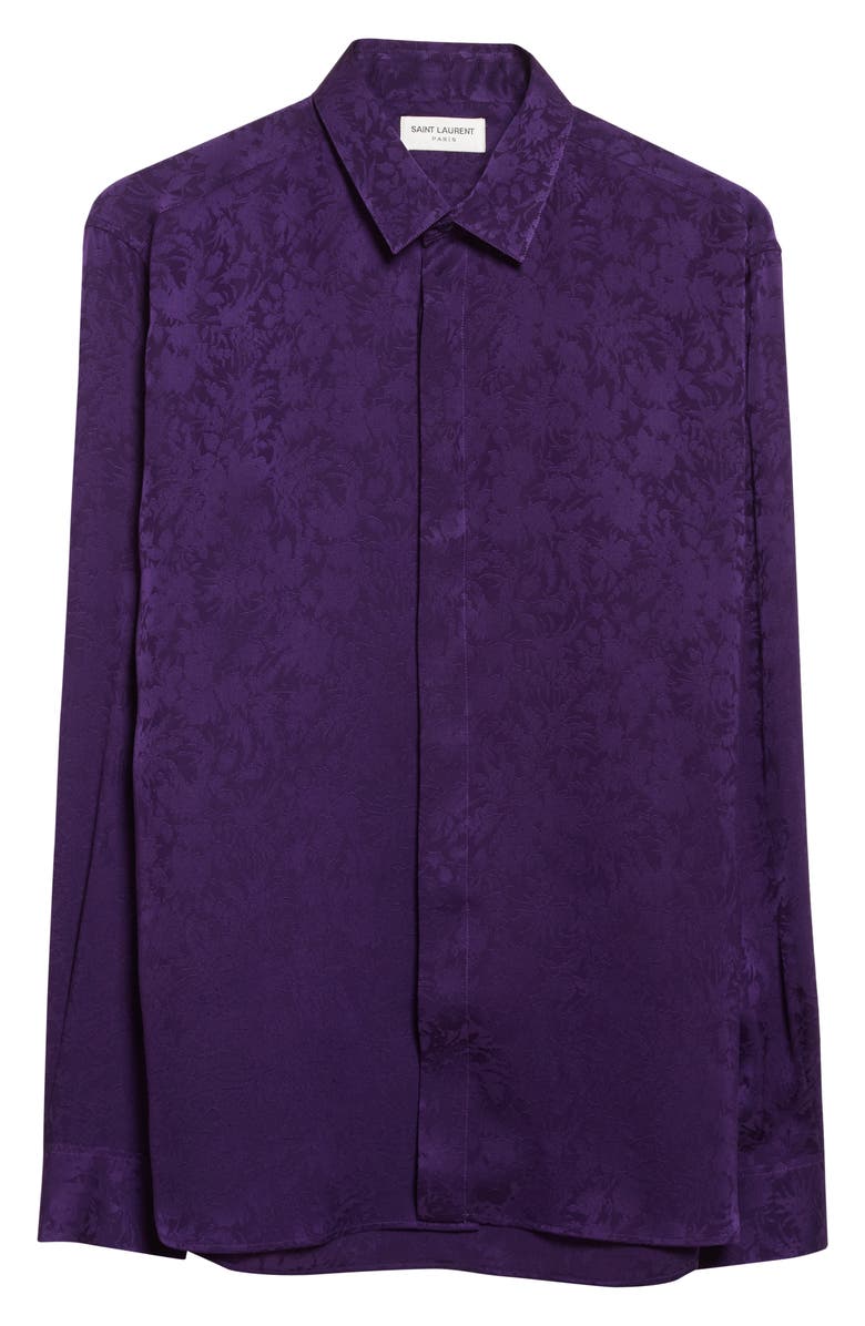 Saint Laurent Floral Silk Button-Up Shirt, Main, color,