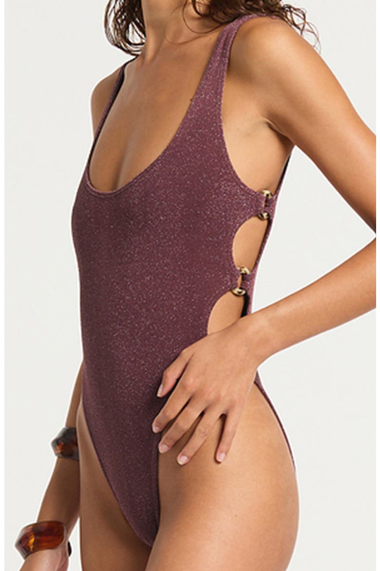 Madison Ring Side One-Piece Swimsuit, Alternate, color, AMARENA LUREX MICRO