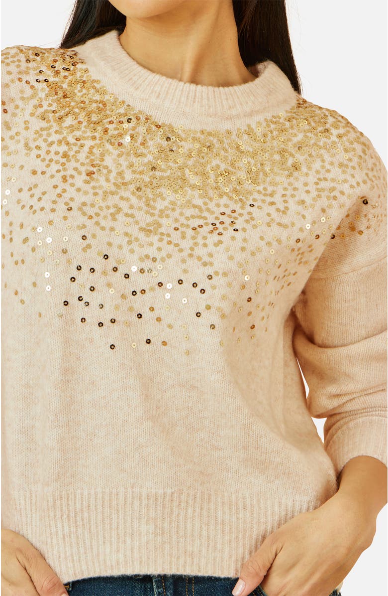 Yumi Relaxed Knitted Sequin Sweater, Alternate, color, Oatmeal